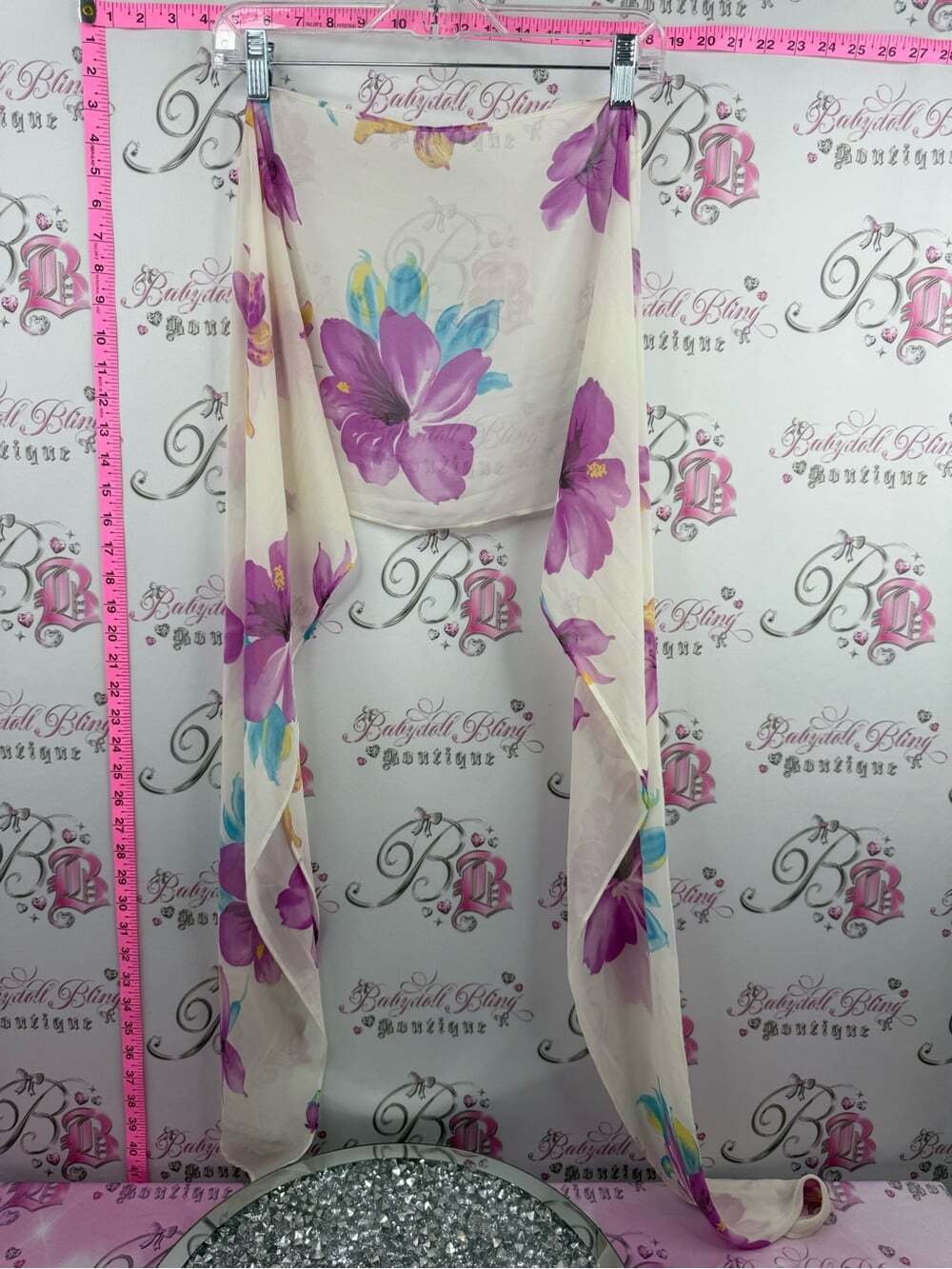 Scarf wrap or skirt Floral Chiffon Wrap Scarf - Ivory with Purple Bloom